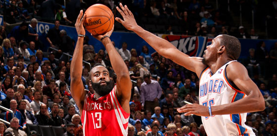 James Harden as a Houston Rocket in Oklahoma City, November 2012