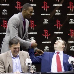 Dwight Howard greets Daryl Morey