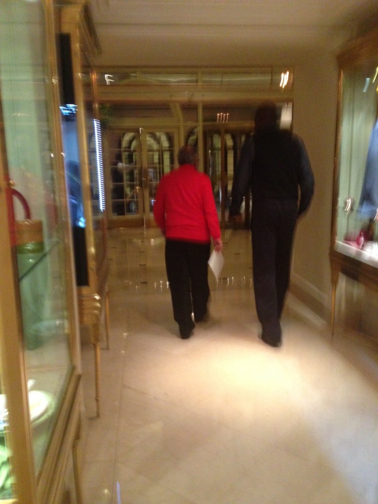 Rockets owner Les Alexander and legend Hakeem Olajuwon in the LA Hotel before meeting Dwight Howard