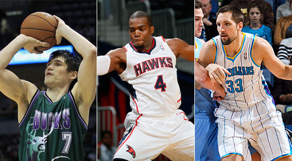 Ersan Ilyasova, Paul Millsap and Ryan Anderson